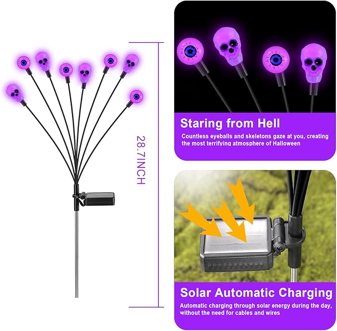 Solar Halloween Lights Outdoor, Scary Eyeball Lights, 4PACK 32LED, IP65 Waterproof, Decor for Garden/Yard/Patio/Lawn/Pathway (Purple)-Ruum Studio Home