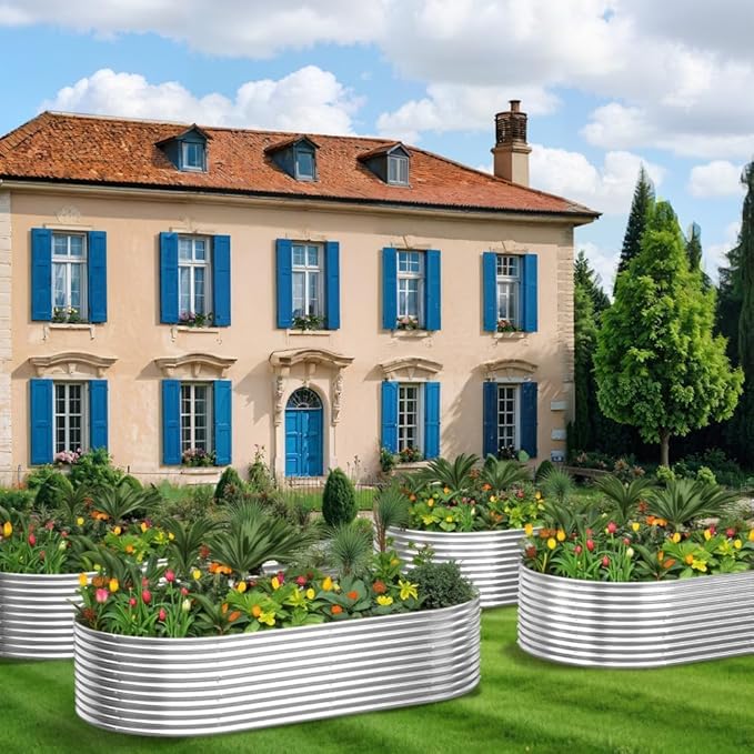 FRIZIONE 2pcs Tall 4x2ft Galvanized Raised Garden Bed Outdoor,Steel Garden Bed for Vegetables,Above Ground Garden Box for Flower,Metal Raised Beds for Gardening-Ruum Studio Home