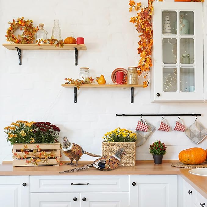 Nature Vibe Feathered Pheasant Decor Set of 2,Simulation Woodland Animals Figurines with Natural Pheasant Feathers as Fall Home Decor or Gifts for Autumn Harvest Festival-Ruum Studio Home