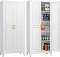 75" Storage Cabinet, Metal Pantry Cabinet, Kitchen Pantry Storage Cabinets with Doors and 4 Shelves, Cabinets for Laundry Room, Living Room, Dinning Room, Assembly Required, White-Ruum Studio Home