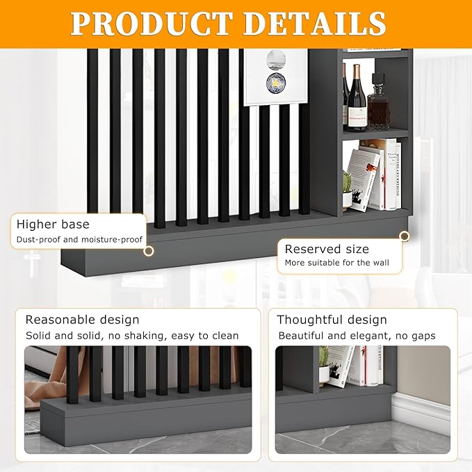 Wall Room Divider,Freestanding Room Divider with Shelves,Wood Room Divider Screen with Storage Cabinet, Wall Divider for Room Separation, for Home Office Decorative J 47.2×9.4×78.7in-Ruum Studio Home