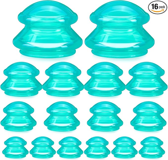 Geiserailie 16 Pcs 4 Sizes Cupping Therapy Set Silicone Cupping Massage Cups Professional Chinese Therapy Cup Vacuum for Body Muscle Nerve(Green)-Ruum Studio Home