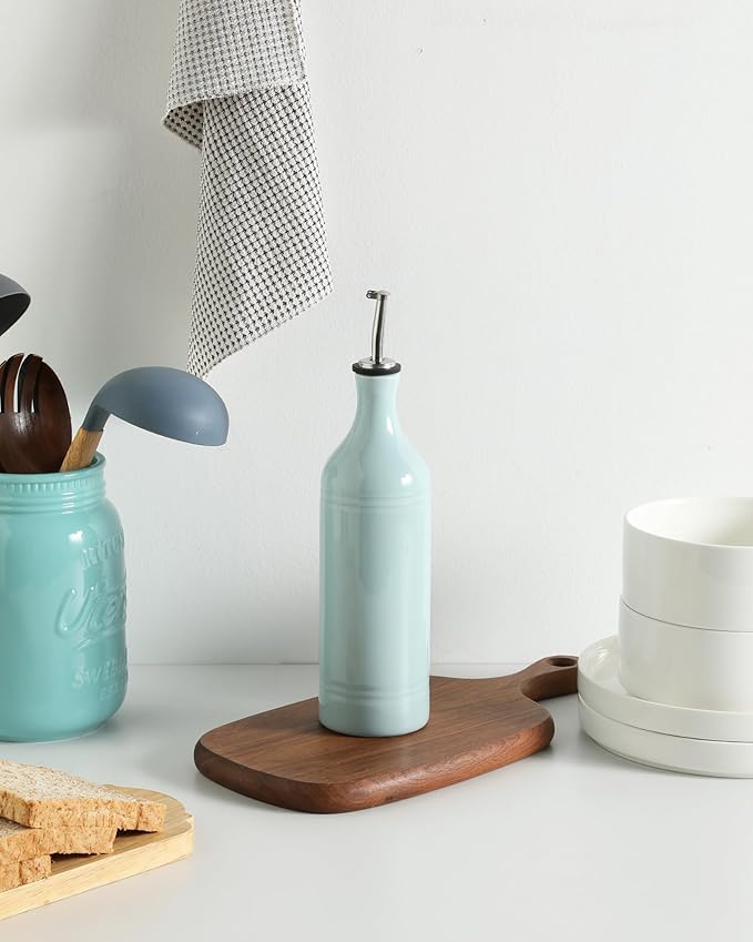 Sweejar Large Ceramic Olive Oil Dispenser Bottle, Opaque Oil Cruet Protects to Reduce Oxidation, Suitable For Storage Of Vinegar, Soy Sauce & Other Liquids, Pack of 1, 24 Fl Oz (Light Blue)-Ruum Studio Home