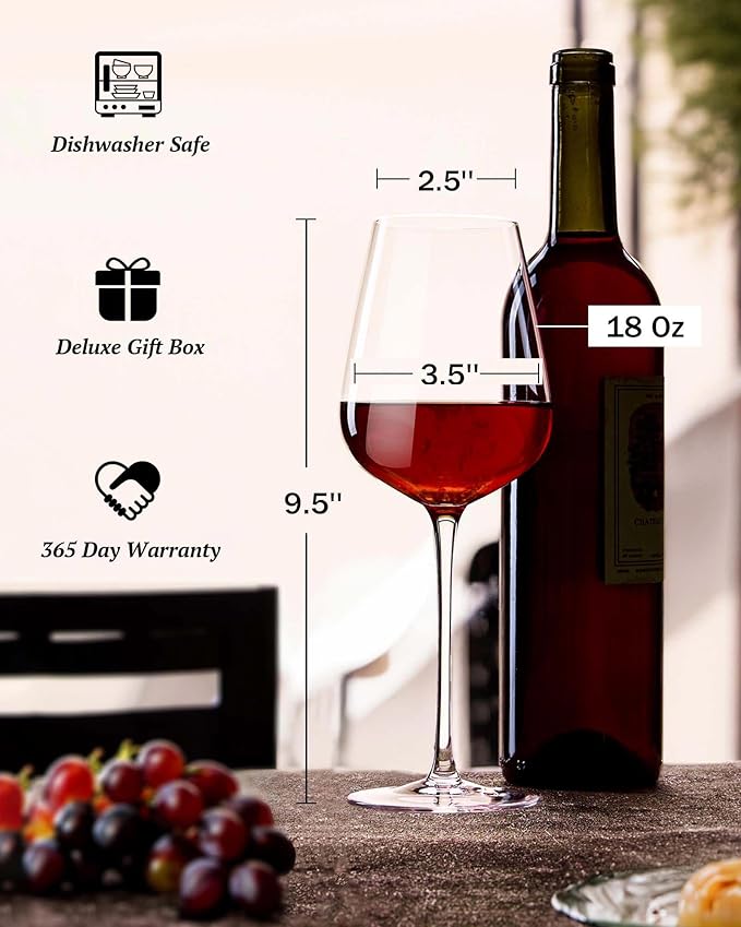 JBHO Hand Blown Bordeaux Wine Glasses - Set of 6-18 Ounce - Great Gift Packaging - Red Wine Glasses Lead-Free Premium Crystal Clear Glass-Ruum Studio Home