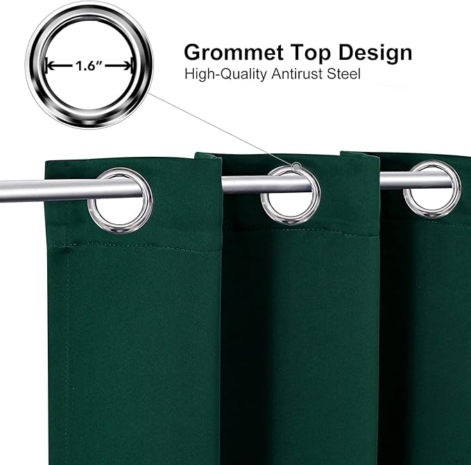 ChrisDowa Grommet Blackout Curtains for Bedroom and Living Room - 2 Panels Set Thermal Insulated Room Darkening Curtains (Forest Green, 52W x 54L)-Ruum Studio Home