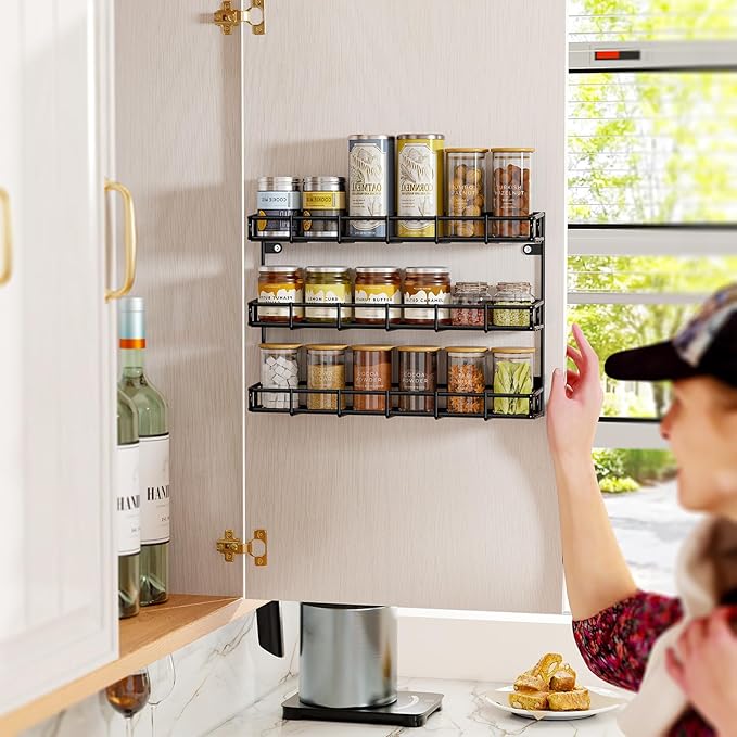 SUFAUY 2 Pack Spice Rack Wall Mount, 3 Tier Narrow Spice Rack Hanging Small Shelf for Cupboard, Black-Ruum Studio Home