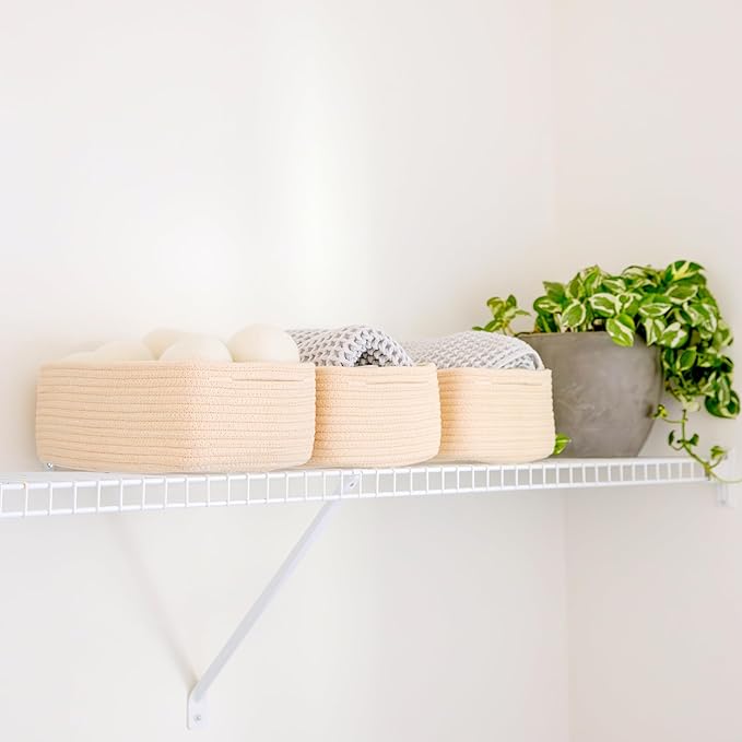 NaturalCozy 11.8"x8"x4.5” Storage Baskets for Shelves 3 Pack | Cotton Rope Woven Small Baskets for Organizing | Small Storage Bins for Nursery, Bathroom, Closet, Cube Shelf, Decorative, Gift Basket-Ruum Studio Home