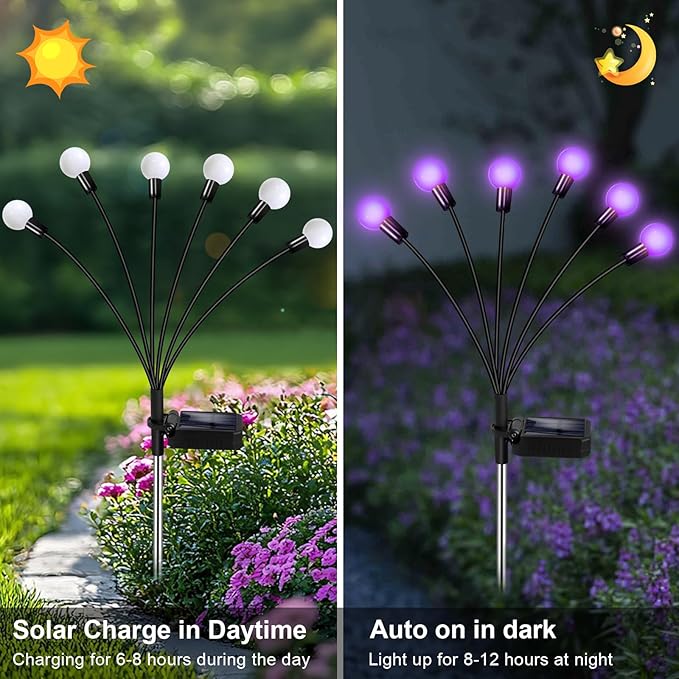 Solar Garden Lights Outdoor, Waterproof Solar Powered Lights for Yard Pathway Patio, Swaying Lawn Decor as Gardening Gifts for Women Holiday (Purple, 6 Pack 36 LED)-Ruum Studio Home