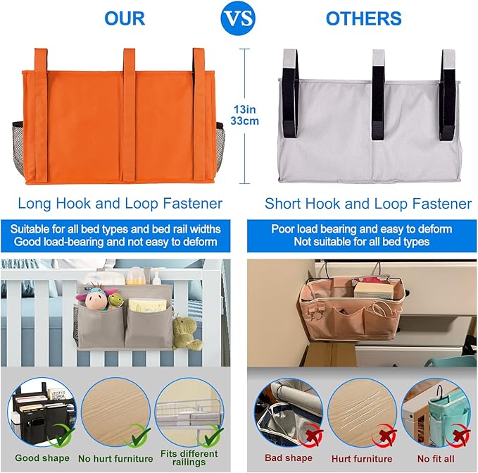 Surblue Caddy Hanging Organizer Bedside Storage Bag for Bunk and Hospital Beds, Orange, L-Ruum Studio Home