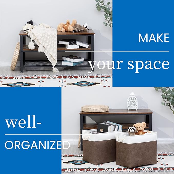 Bidtakay Baskets for Organizing Set of 2 Extra Large Fabric Storage Bins 17x12x15 in Collapsible Laundry Baskets Blanket Basket with Soft Handles Rustic Decorative Stair Basket Dog Toy Bins-Ruum Studio Home