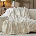 NEWCOSPLAY Faux Fur Throw Blanket Ivory 3D Ribbed Plush Thick Warm Blanket for Couch Sofa Bed 850GSM (Ivory Ribbed, Throw(50"x60"))-Ruum Studio Home
