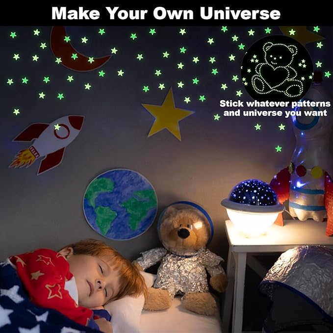200 Glow in The Dark Stars for Ceiling - Glowing Stars and Moon Stickers Estrellas que brillan en la oscuridad para el techo de cuarto Plastic Space Galaxy Decals Bedroom Wall Decorations-Ruum Studio Home
