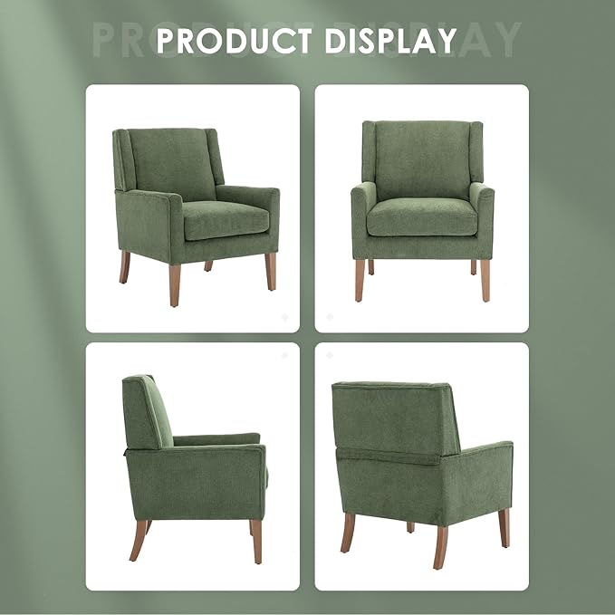 COLAMY Modern Wingback Living Room Chair, Upholstered Fabric Accent Armchair, Single Sofa Chair with Lounge Seat and Wood Legs for Bedroom/Office/Reading Spaces, Green-Ruum Studio Home