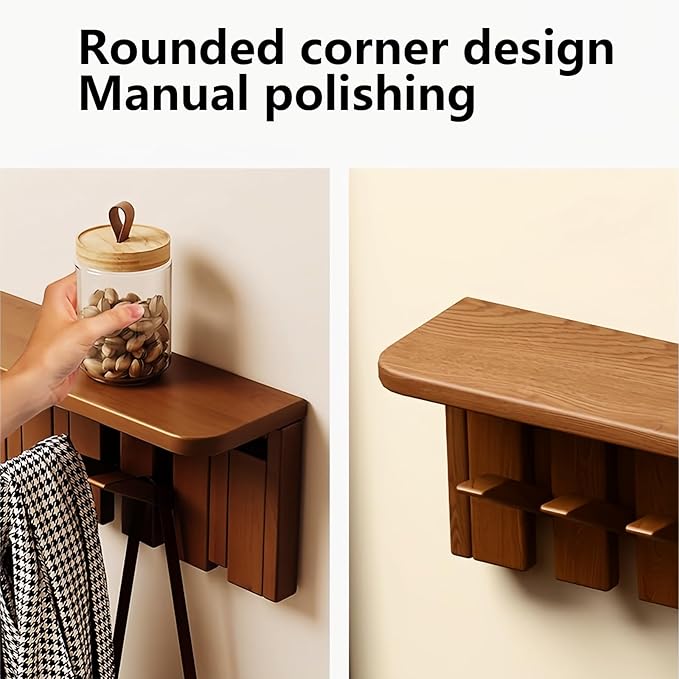 Wall Mounted Piano Key Hanger | Flip Style Hook | Entrance Wall Art Hook, Made of Oak Wood (3 Times Painted, 4 Times Polished) (Tray Walnut, 8Hooks)-Ruum Studio Home