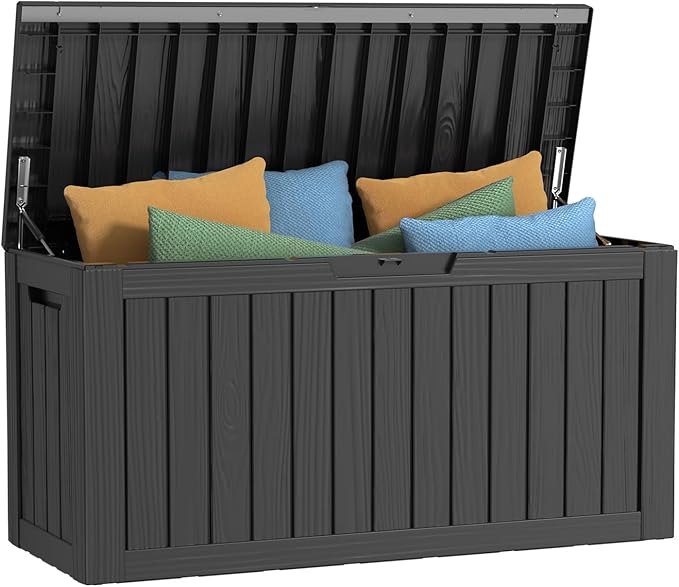 DRATO 80 Gallon Deck Box, Outdoor Storage Box for Patio Furniture, Patio Cushions, Gardening Tools, Pool Supplies 480lbs Weight Capacity,Waterproof Resin Storage Boxes-Ruum Studio Home