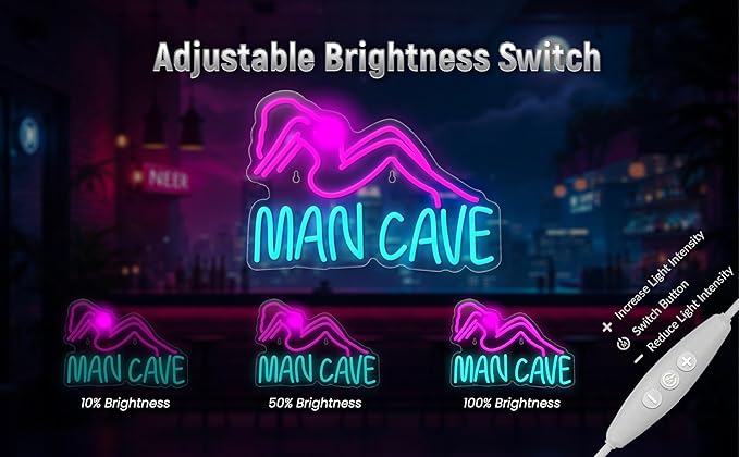 Man Cave Neon Signs Man Cave Neon Lights Sign USB Powered Dimmable LED Light for Bedroom Game Room Bar Pub Club Wall Decor Party-Ruum Studio Home