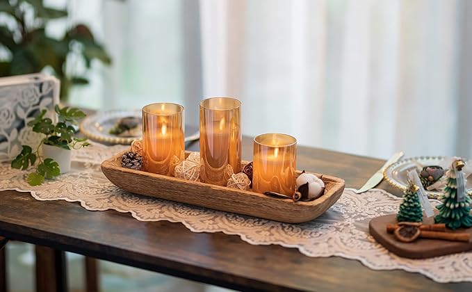 Romadedi Decorative Bowls for Home Decor, Wooden Dough Bowl for Decor, 16" Large Wood Bowl for Kitchen Table Centerpieces, Long Narrow Wooden Tray for Dining Table Decor Centerpiece-Ruum Studio Home