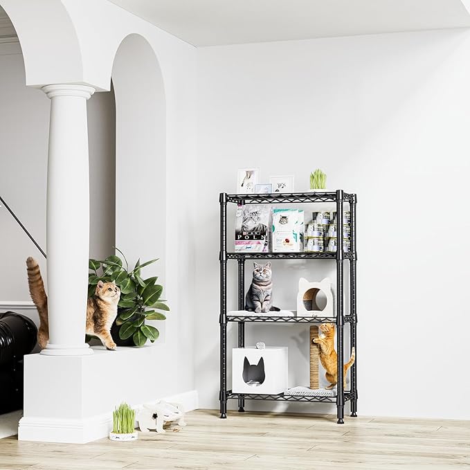 1000 lbs 4 Tier Shelf Metal Storage Shelves Wire Rack Closet Organizers for Garage Kitchen Bathroom Laundry Black 11.8" D x 25.6" W x 45.5" H-Ruum Studio Home