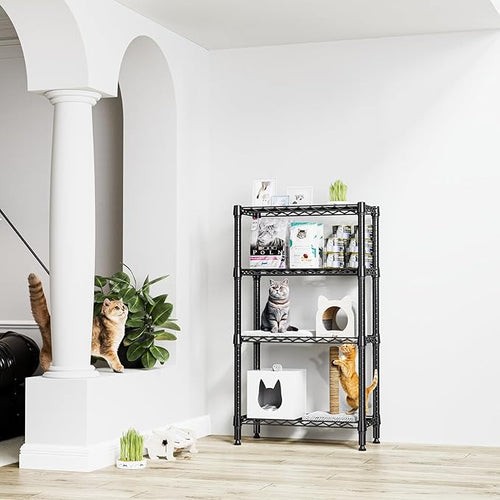 1000 lbs 4 Tier Shelf Metal Storage Shelves Wire Rack Closet Organizers for Garage Kitchen Bathroom Laundry Black 11.8" D x 25.6" W x 45.5" H-Ruum Studio Home
