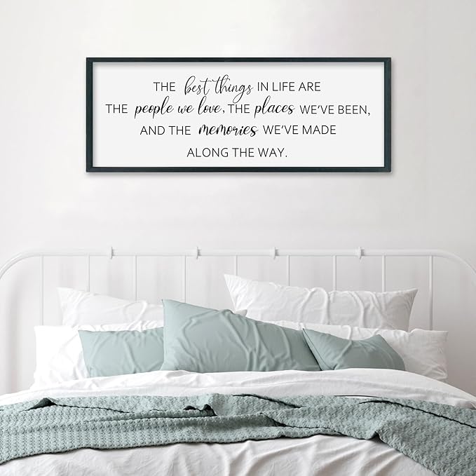 SRSZHIYUE The Best Things in Life Sign Wall Decor Art 32"×12" for family Home Bedroom Adventure Large Wood Framed Wall Hanging (Black)-Ruum Studio Home