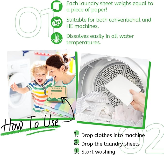 Laundry Detergent Sheets Up to 160 Loads, Wild Mint - Great For Travel,Apartments, Dorms,CLEARALIF Laundry Detergent Strips Eco Friendly & Hypoallergenic - 80 Sheets-Ruum Studio Home