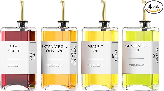 Kitchen Cooking Oil Dispenser Set, Olive Oil & Vinegar Bottles, Soy Sauce Dispenser - 4 Pieces, Gold, Elegant Book Design, Durable, Leak-Proof, Easy-Pour Spouts, Perfect for Kitchen, Dining Table-Ruum Studio Home
