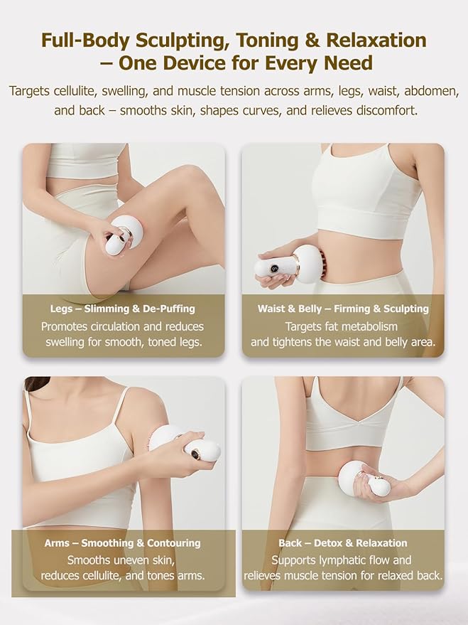 Lymphatic Drainage Massager & Anti Cellulite Massage Tool, Helps Reduce Stretch Marks & Cellulite, for Legs, Arms & Belly, Body Sculpting Machine with Microcurrent, Light, Heat & Vibration-Ruum Studio Home