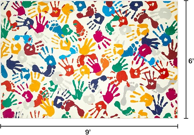 STARUIA Large Colorful Kids Rug 6x9 Ft, Non-Slip Washable Rugs for Classroom, Handprints and Footprints Rugs for Playroom, Soft Nursery Rug Indoor Play Mat for Kids Room Daycare School-Ruum Studio Home