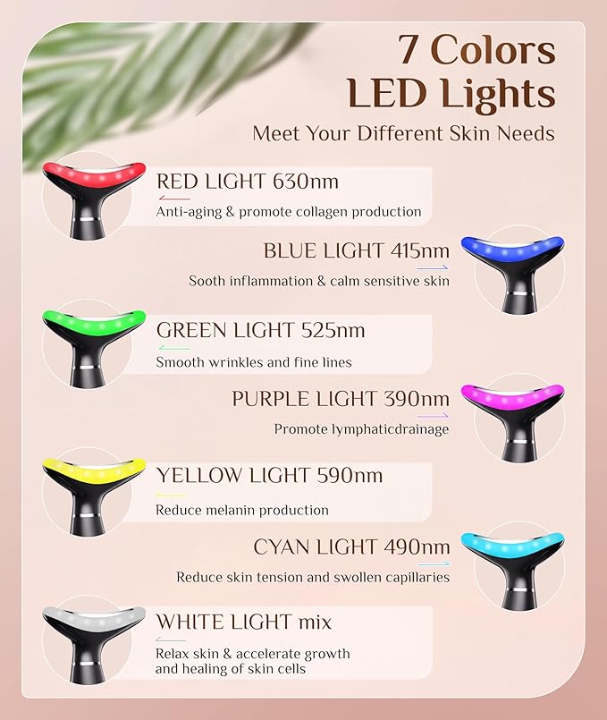 7 Color Galvanic Machines - Red Light Therapy for Face and Neck, Face Massager Tool for Wrinkles, Double Chin, Vibrating Facial Massager with Thermals, Black-Ruum Studio Home