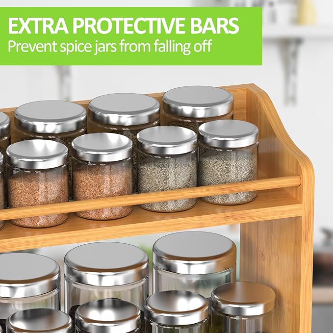Bamboo Spice Rack Organizer, 3 Tier Spice Jars Shelf for Kitchen Countertop or Wall Mounting-Ruum Studio Home