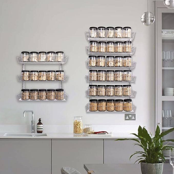 SWOMMOLY Adjustable Wall Mount Spice Rack, 9-Tier Dual-use (Multi-use) Organizer, Silver-Ruum Studio Home