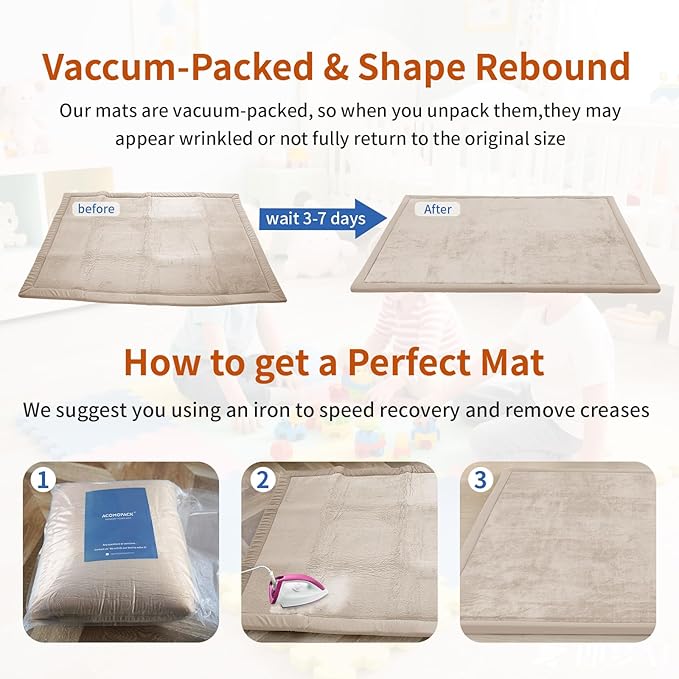 ACOMOPACK Baby Play Mat for Floor,1.3" Thick Memory Foam Area Rug for Living Room,Soft Velvet Crawling with Non-Slip Bottom for Kid,Toddler,79"×157" Tummy Time Nursery Rugs,Yoga（Beige）-Ruum Studio Home