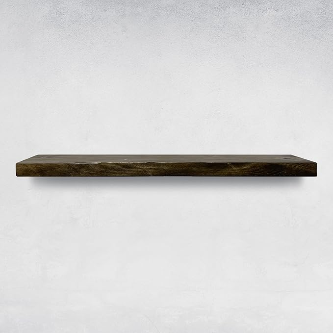 URBANDI, Rustic Floating Shelves, Set of 2, Hidden Bracket, Solid Wood, Heavy Duty, Wall Mounted Shelves, (Dark Brown, 48Wx12D)-Ruum Studio Home