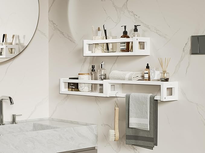 Upgraded Thick Floating Shelves - Multi-Use Wall-Mounted Bookshelves for Kids and Nursery, Ideal for Books, Toys, Spice Rack, Decor - White-Ruum Studio Home