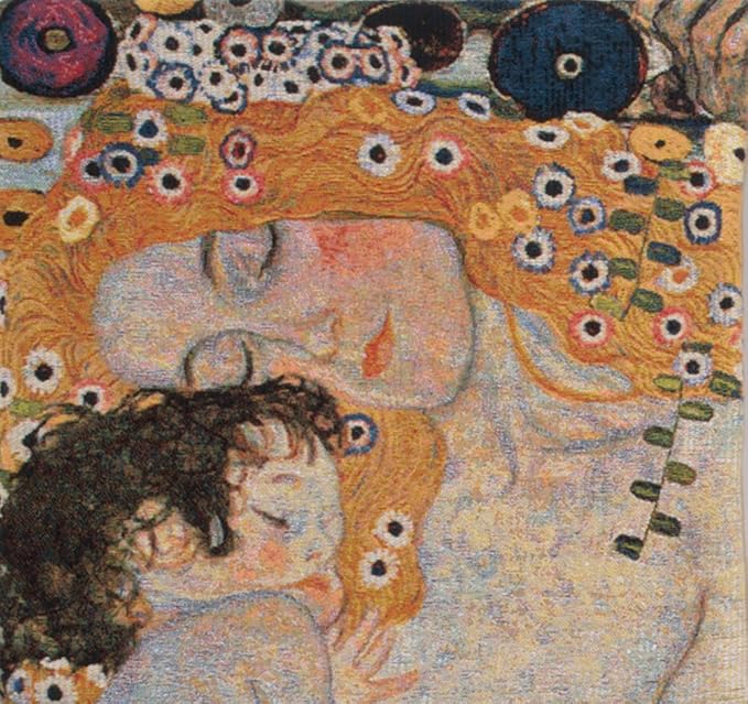 C Charlotte Home Furnishings Inc Mother and Child 1 Cushion Cover | Pure Cotton Decorative Cushion Case | Cushion Cover for Indoor Use | 17x17 Inch Cushion Cover for Living Room I by Gustav Klimt-Ruum Studio Home