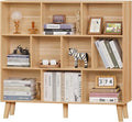 LEYAOYAO 10 Cube Bookshelf,3 Tier Modern Wide Bookcase with Legs,Mid-Century Wood Bookshelves Storage,Natural Large Book Case,Freestanding Organizer Display Shelf for Bedroom,Living Room,Office-Ruum Studio Home