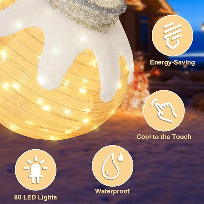 BRIGHTDECK Outdoor Christmas Ornaments, Lighted Pop-Up Outdoor Holiday Ball Decoration with 80 LED Lights, 8 Light Modes, Lighted Collapsible Holiday Decorations for Yard, Home(Beige)-Ruum Studio Home