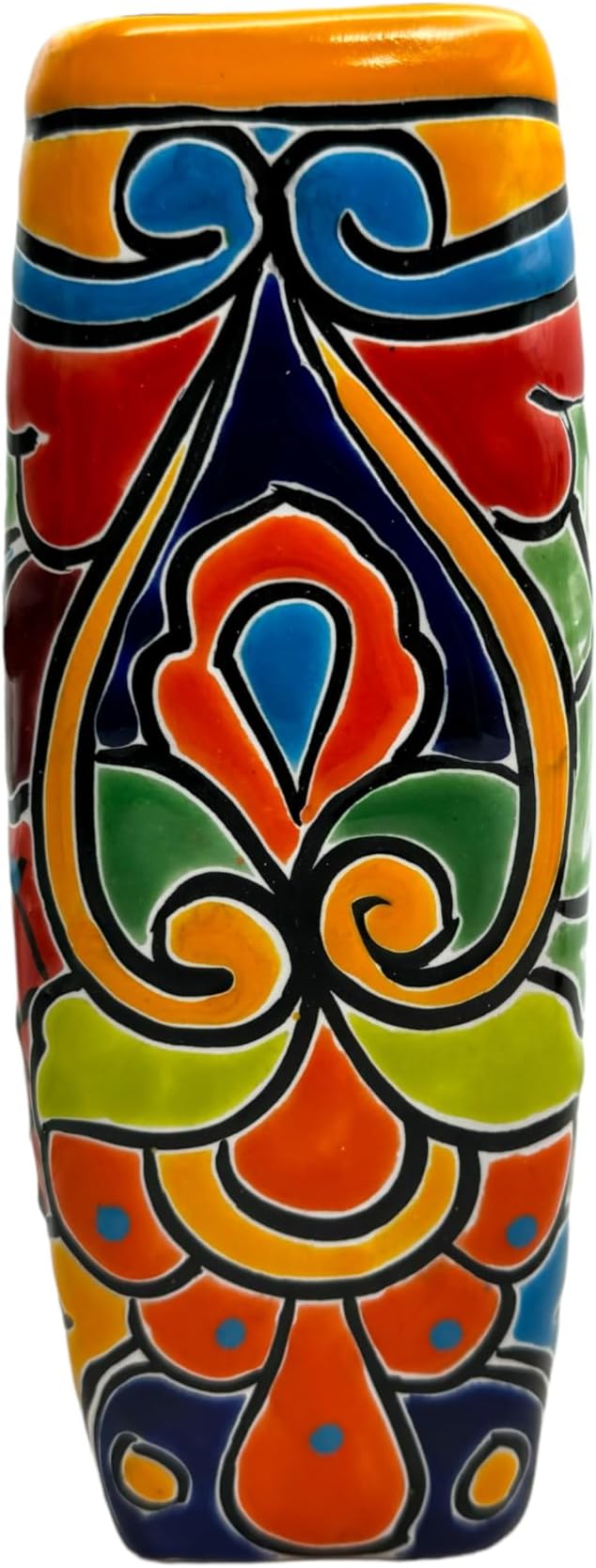 Talavera Planter Pot Square Vase Folk Art Mexican Pottery Handmade Hand Painted Home Decor Indoor Multicolor Outdoor 9.25" (Yellow Multi)-Ruum Studio Home