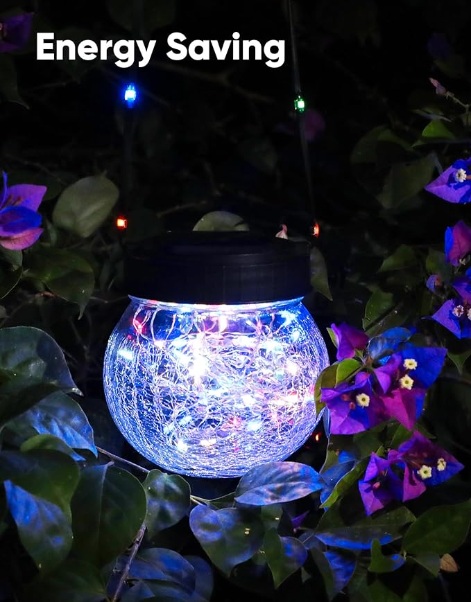 PARTPHONER Solar Lantern Solar Lights Outdoor Waterproof 6-Pack, Solar Powered Hanging Lights Cracked Glass Hanging Globes for Christmas Decoration, Shepherd Hook, Garden Tree Ornaments, Multi-Color-Ruum Studio Home