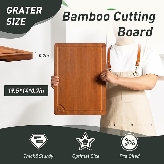 Extra Large Bamboo Cutting Board with Non Slip Feet and Over Sink Butcher Block Chopping Board Wooden Cutting Boards Solid Thick Juice Groove Big Xl XXl xlarge Kitchen Counter Organic Meat BBQ Kit-Ruum Studio Home