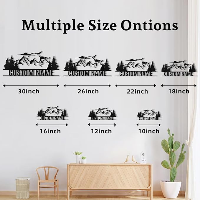 Personalized Mountain Metal Sign, Metal Mountain Wall Art Decor, Custom Family Name Sign, Custom Sign Outdoor Metal, Forest Home Decor Sign, Nature Wall Art, Cabin Decor, Housewarming Gifts-Ruum Studio Home