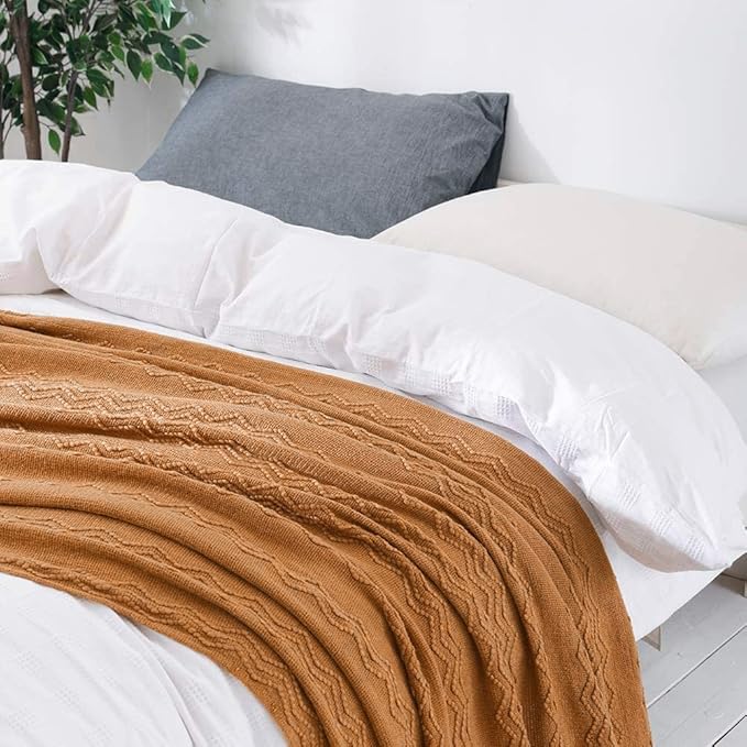 MIULEE Knitted Brown Throw Blanket for Couch,Boho Bed Decor Knit Outdoor Blankets Throw Size with Tassels Cozy Woven for Sofa Home Chair Wave Pattern 50" x 60" Inches-Ruum Studio Home