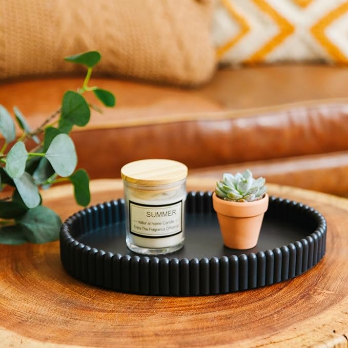 11.8in Decorative Tray for Coffee Table Decor- Modern Oval Concrete Tray for Home Decor- Minimalist Handcrafted Centerpieces Tray for Living Room, Kitchen Dining Table, Entryway (Black)-Ruum Studio Home