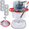Spin Mop and Bucket Set with Separate Dirty and Clean Water,360° Spin Mop and Bucket System with Widening Foldable Handle,6 Replaceable Mop Pads,Square Mop for Floor Hardwood Wall Cleaning(White)-Ruum Studio Home