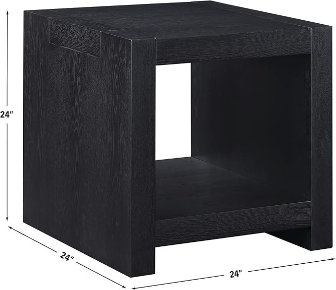 Steve Silver Furniture Aubrey Black End Table, Living Room/Bedroom, Contemporary/Modern Design, Bottom Storage Shelf, Chair Side/Media Table, 24'L x 24" W x 24" H, Black-Ruum Studio Home