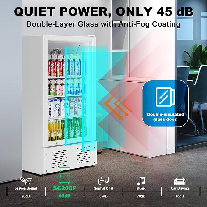 6.5 CUFT Commercial Beverage Refrigerator Glass Door Display Cooler Drink Beer Milk Fridge for Bar Restaurant Office-Ruum Studio Home