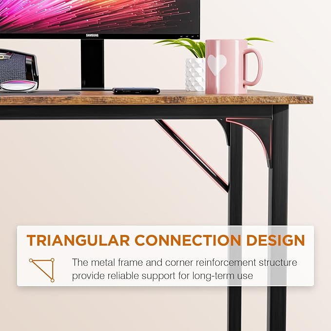 PayLessHere | 32 Inch Computer Desk | Brown | Office Desk with Metal Frame, Adjustable Feet | Water-Resistant, Scratchproof Surface | Sturdy Writing Table for Home Office or Study | Pack of 1-Ruum Studio Home