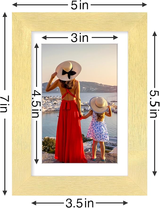 Vittanly 4x6 Picture Frames Set of 9, Shatter Resistant Plexiglass, Display 3.5x5 Pictures with Mat or 4x6 without Mat, Photo Frames for Wall or Tabletop, Engineered Wood, Gold-Ruum Studio Home
