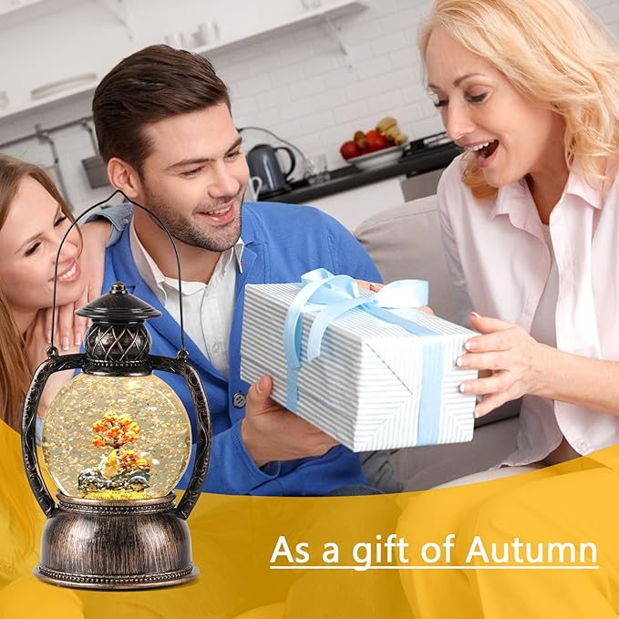 Fall Snow Globes, Blue Truck Pumpkin and Gnome Scene Snow Globes, Glittering Lantern with Timer, Snow Globe Lantern USB or Battery Powered for Fall Festival Thanksgiving Day Decor-Ruum Studio Home