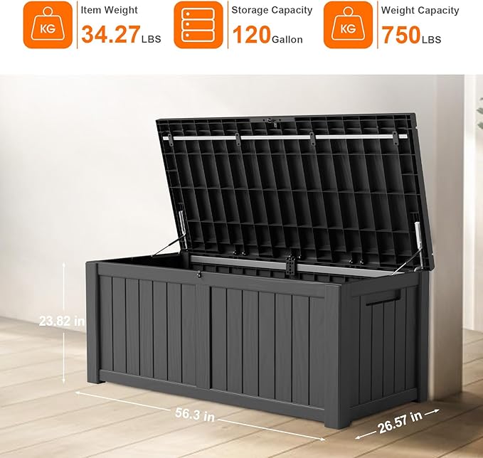 DRATO 120 Gallon Large Deck Box, Outdoor Storage Box for Patio Furniture, Patio Cushions, Gardening Tools, Pool Supplies,660lbs Weight Capacity,Waterproof Resin Storage Boxes-Ruum Studio Home